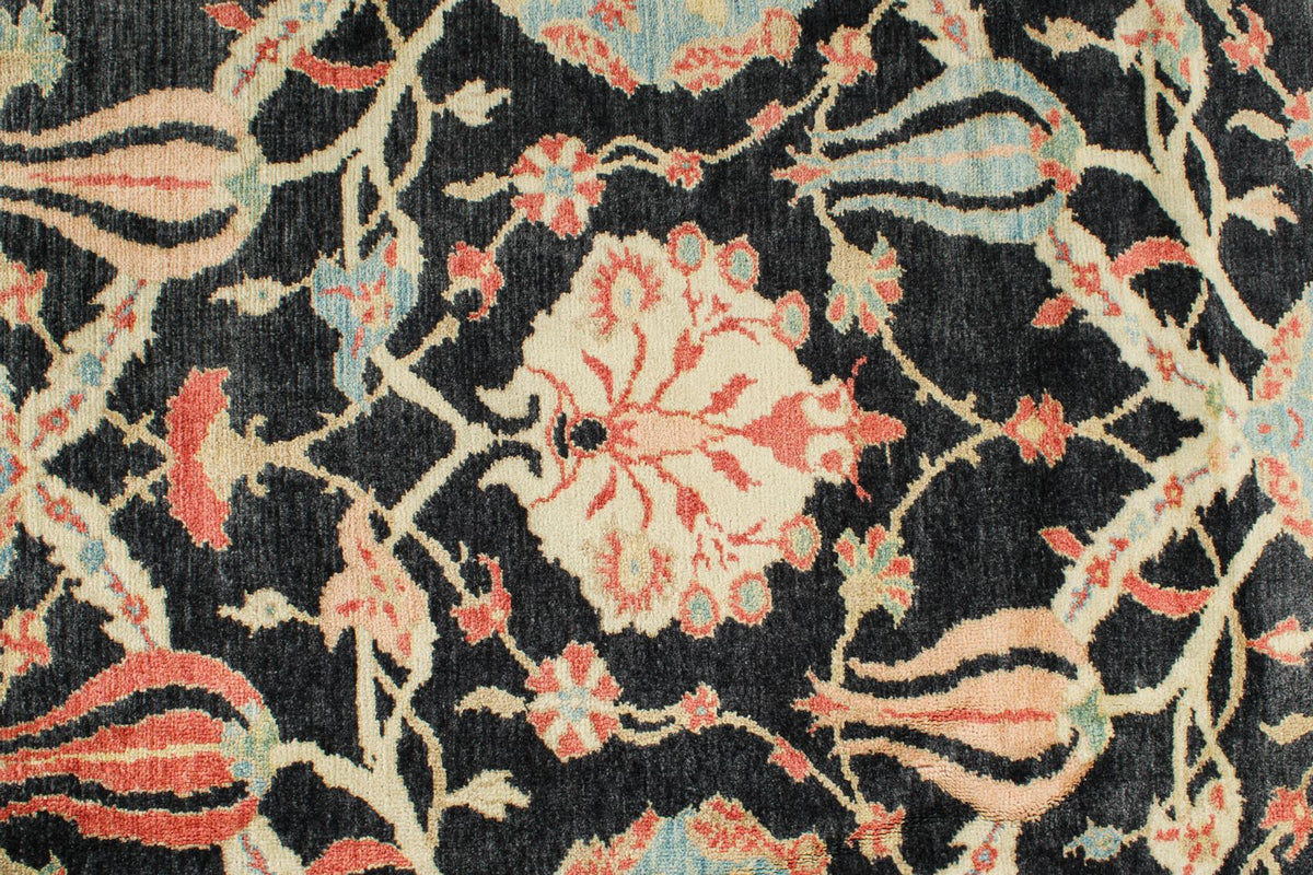 9x12 Black and Beige Turkish Oushak Rug