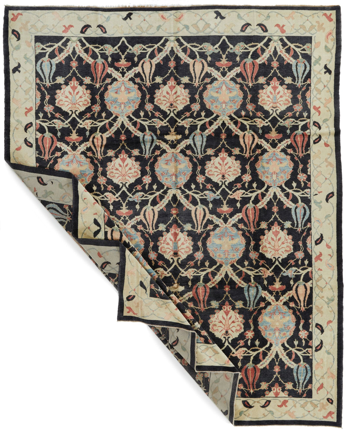 9x12 Black and Beige Turkish Oushak Rug