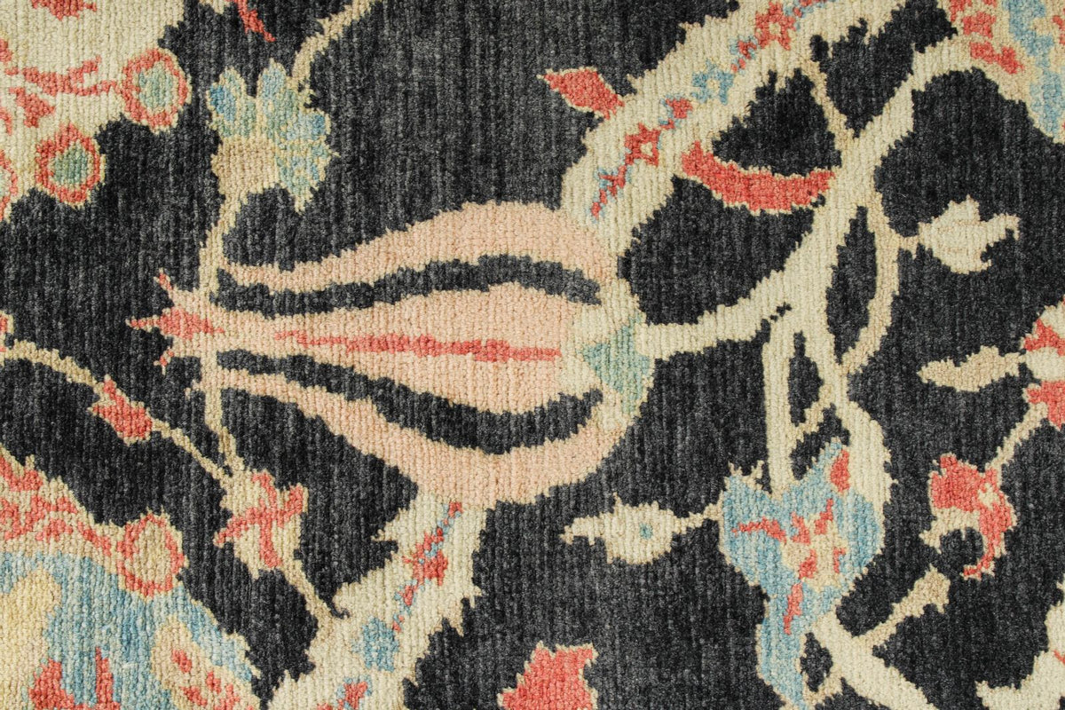 9x12 Black and Beige Turkish Oushak Rug