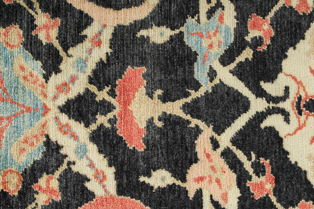 9x12 Black and Beige Turkish Oushak Rug