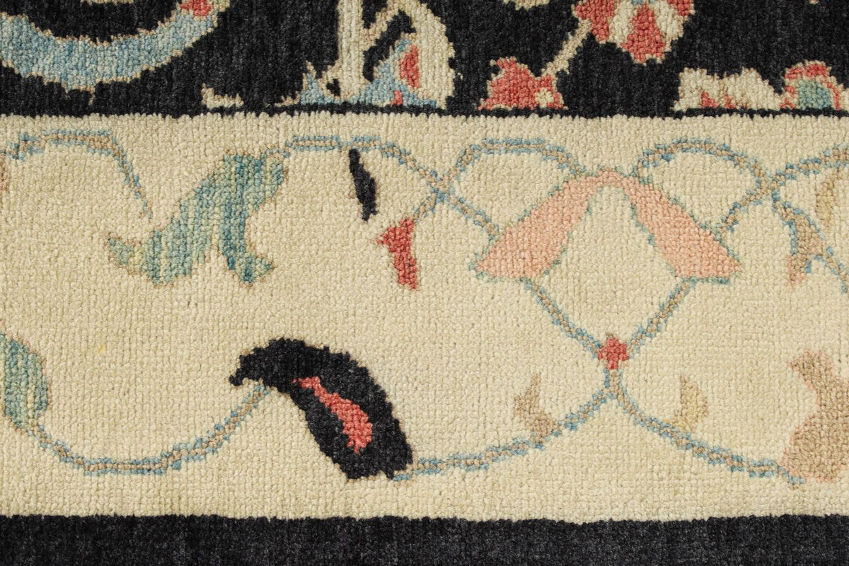9x12 Black and Beige Turkish Oushak Rug