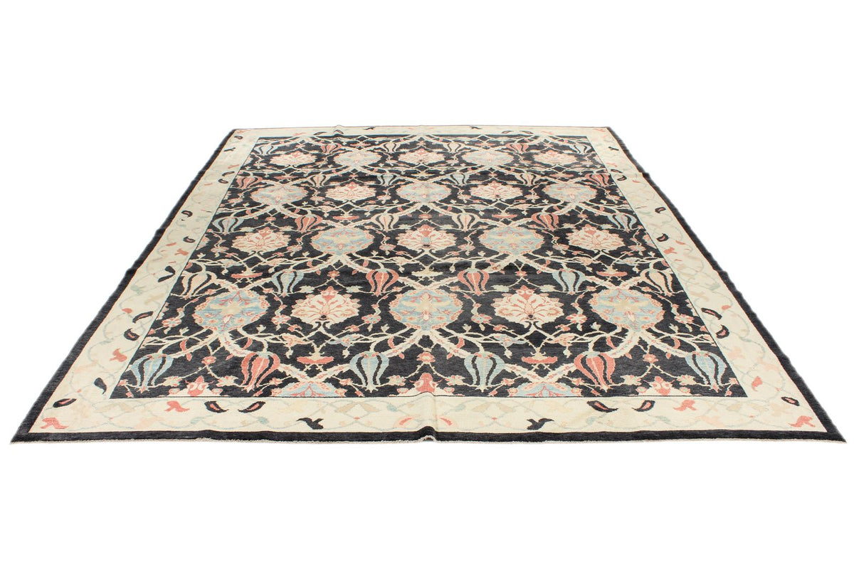 9x12 Black and Beige Turkish Oushak Rug