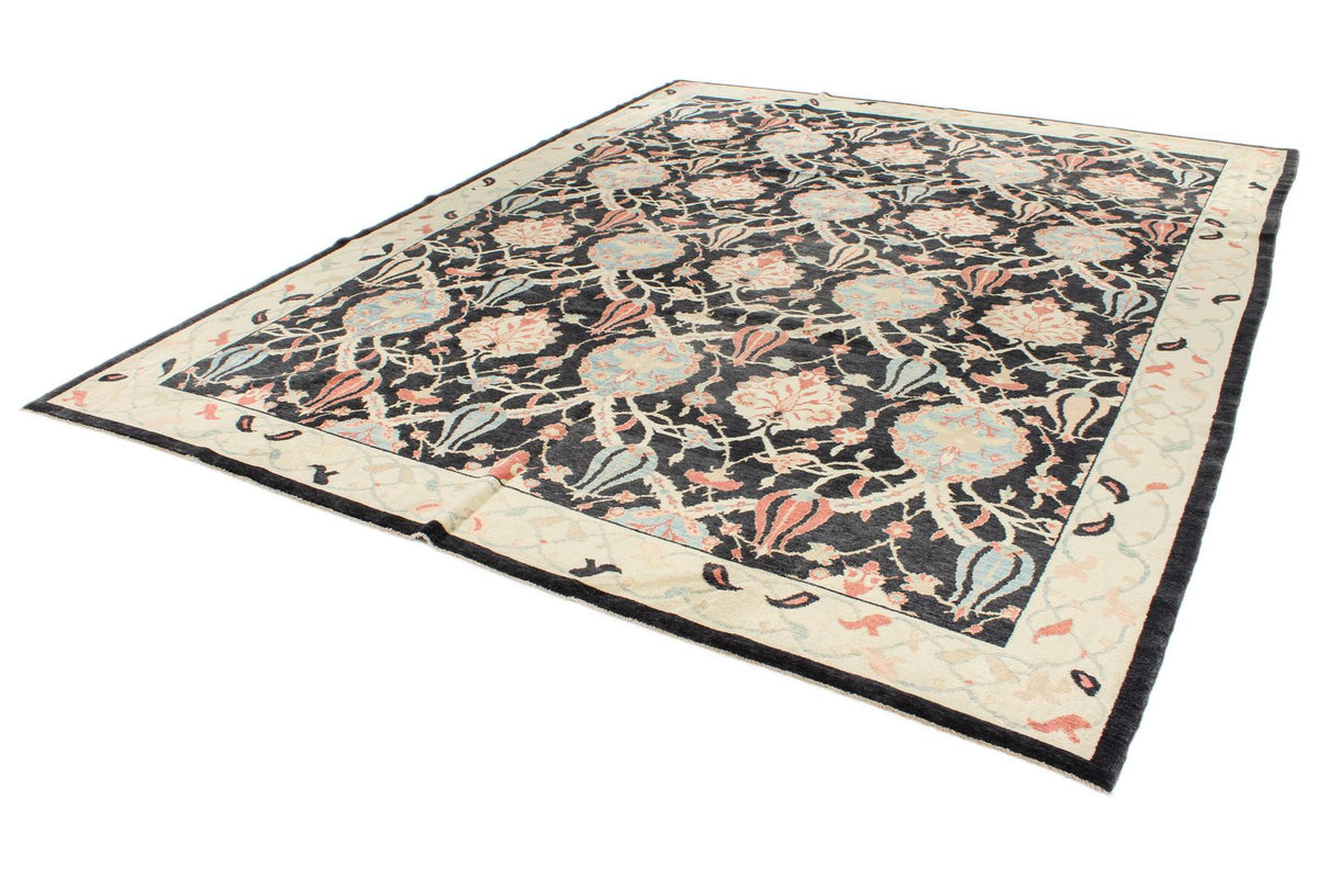 9x12 Black and Beige Turkish Oushak Rug