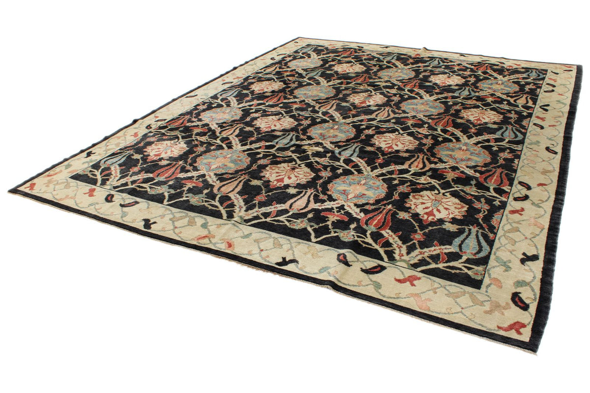 9x12 Black and Beige Turkish Oushak Rug