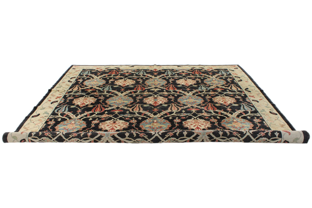 9x12 Black and Beige Turkish Oushak Rug