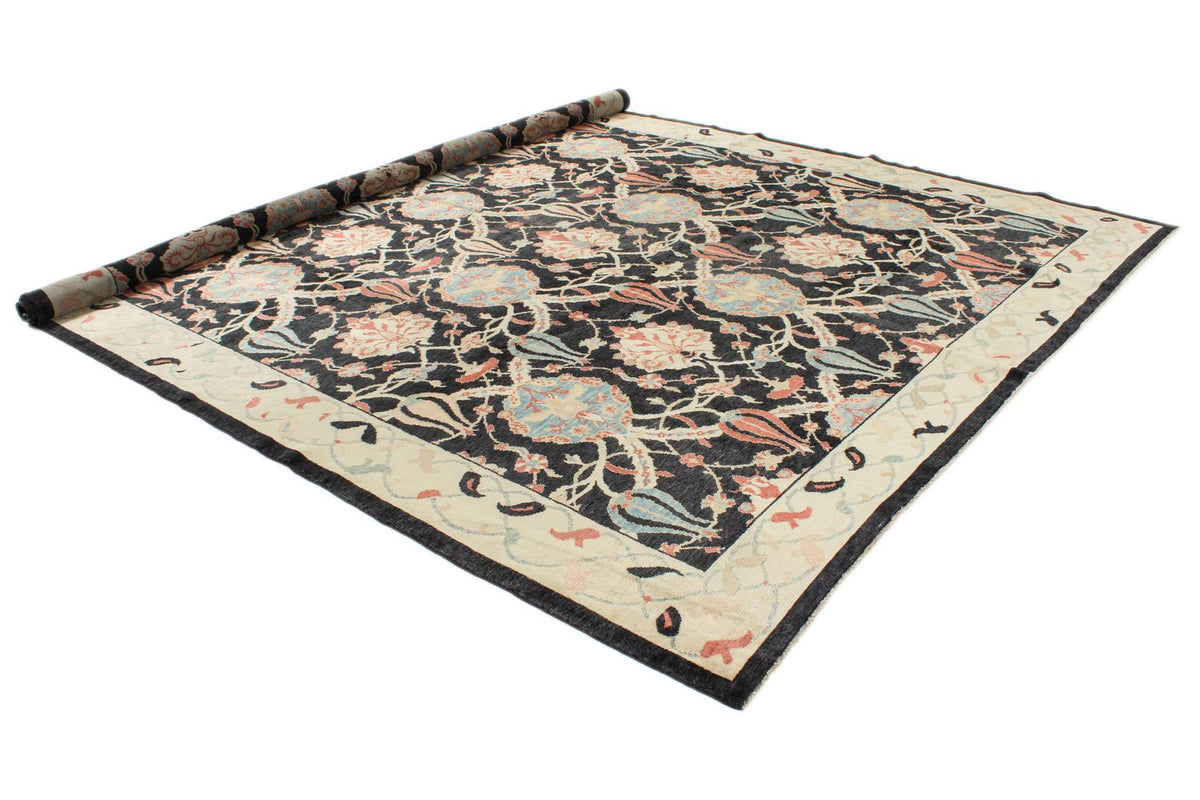9x12 Black and Beige Turkish Oushak Rug