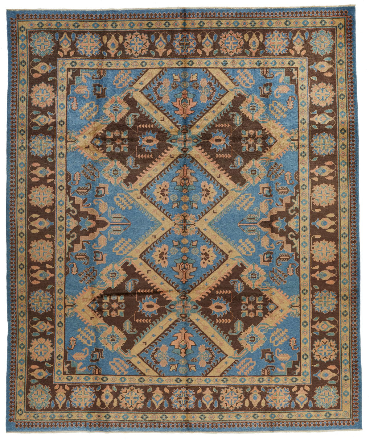 10x11 Blue and Brown Turkish Oushak Rug