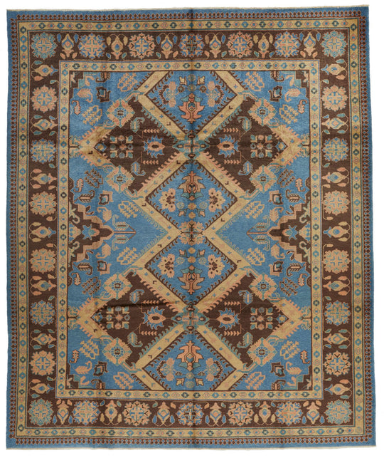 10x11 Blue and Brown Turkish Oushak Rug