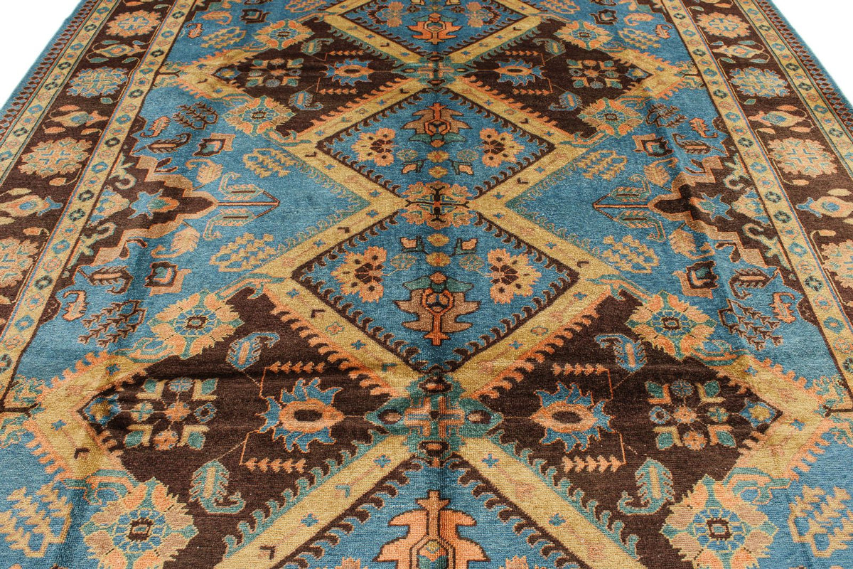 10x11 Blue and Brown Turkish Oushak Rug