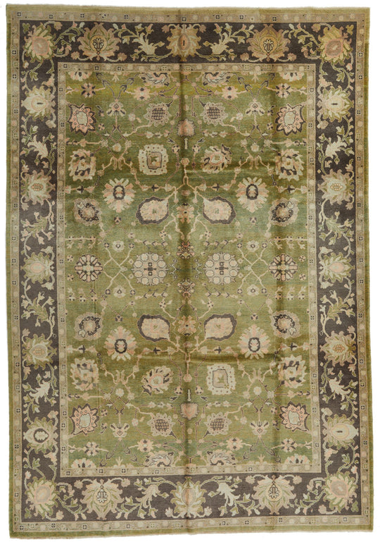 9x13 Green and Brown Turkish Oushak Rug