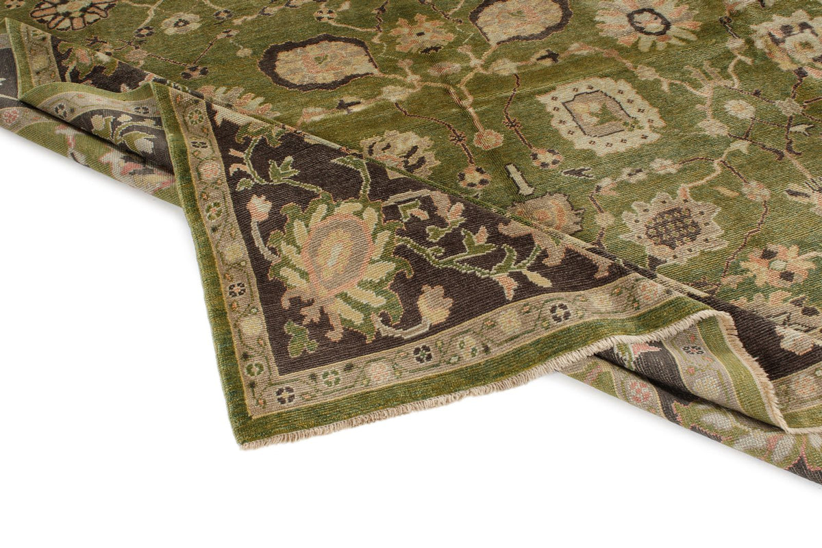 9x13 Green and Brown Turkish Oushak Rug