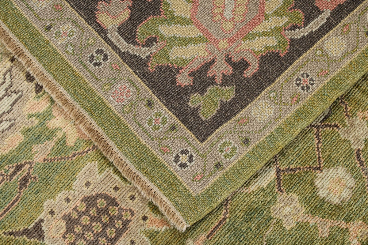 9x13 Green and Brown Turkish Oushak Rug