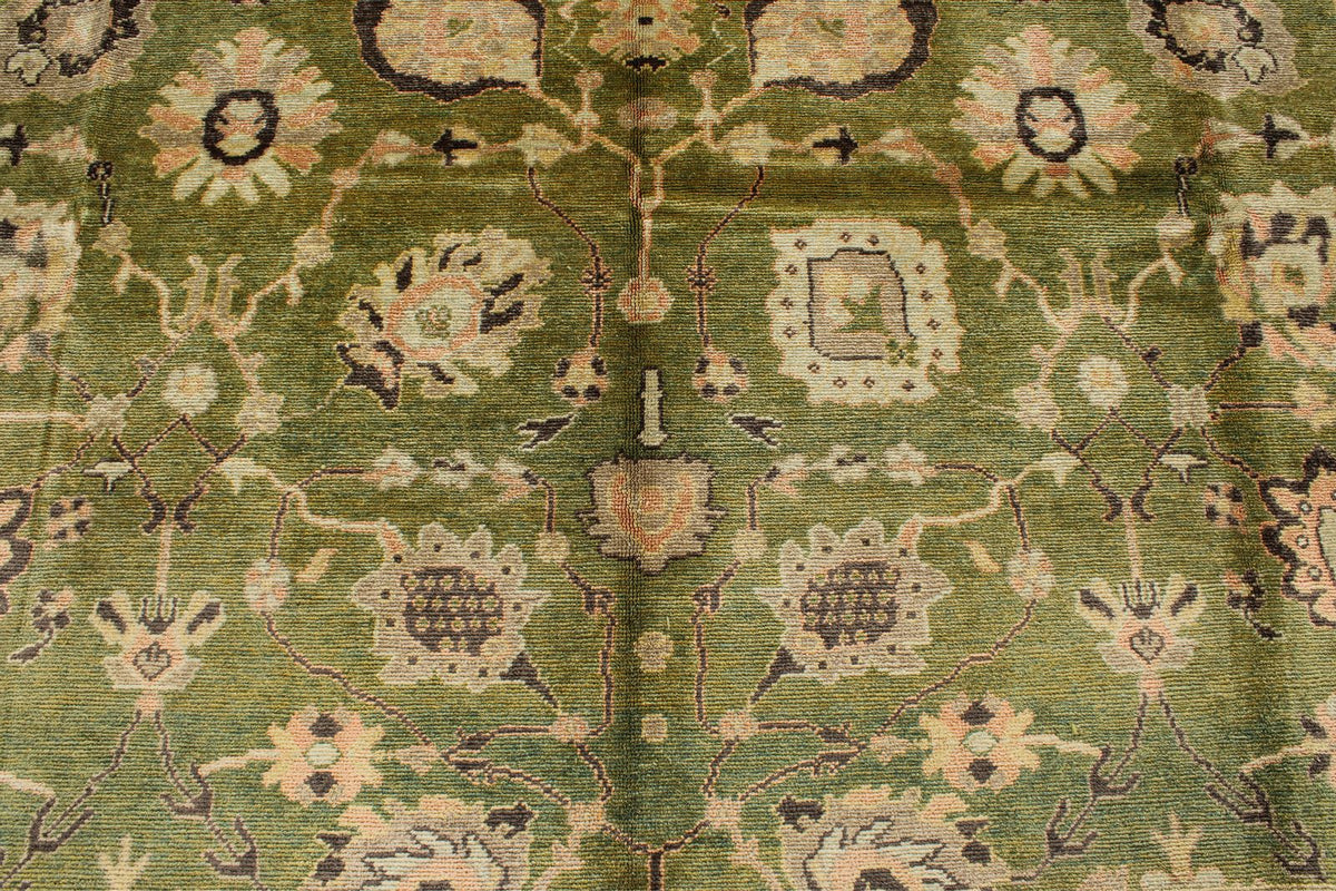 9x13 Green and Brown Turkish Oushak Rug