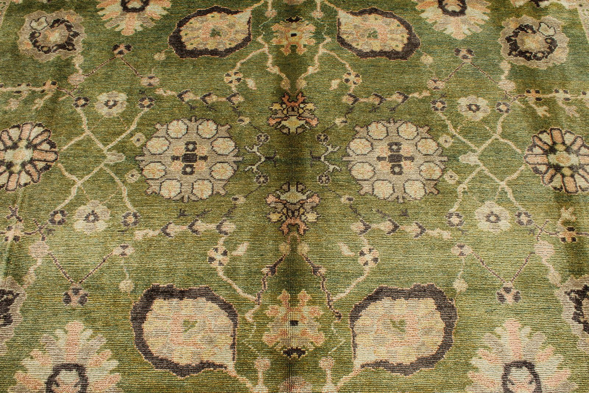 9x13 Green and Brown Turkish Oushak Rug