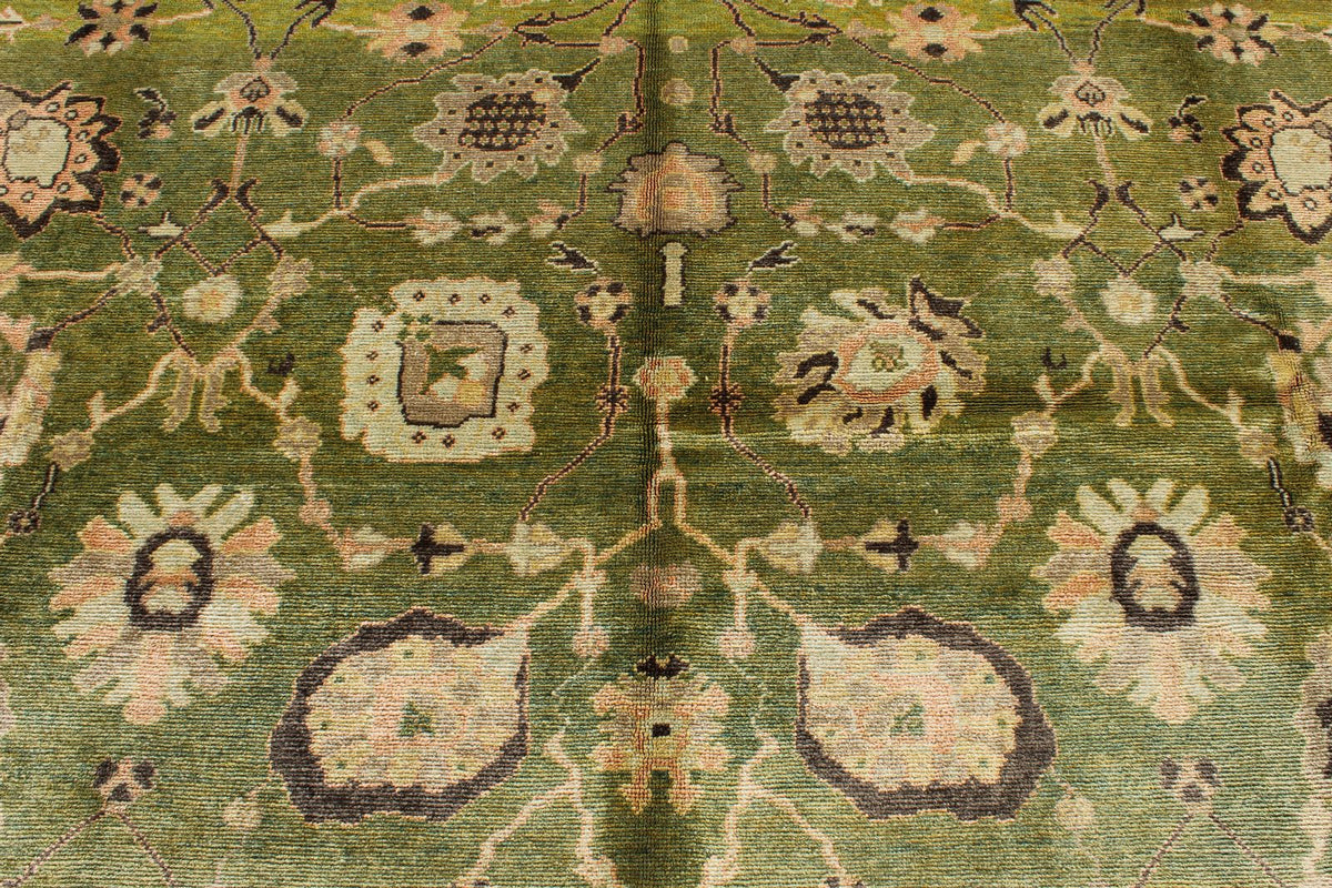 9x13 Green and Brown Turkish Oushak Rug