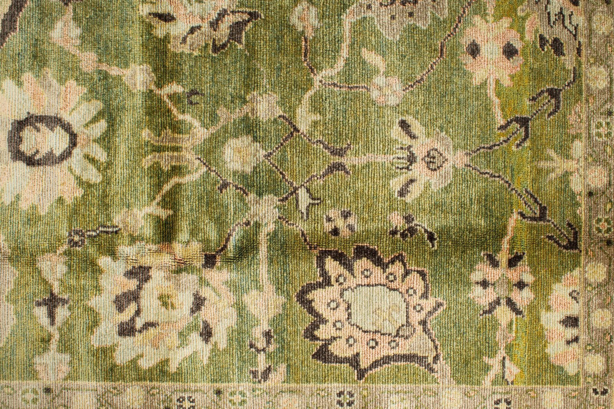 9x13 Green and Brown Turkish Oushak Rug