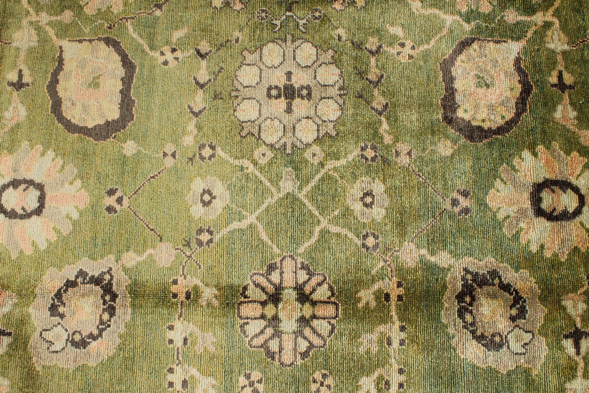 9x13 Green and Brown Turkish Oushak Rug