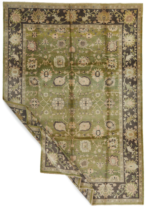 9x13 Green and Brown Turkish Oushak Rug