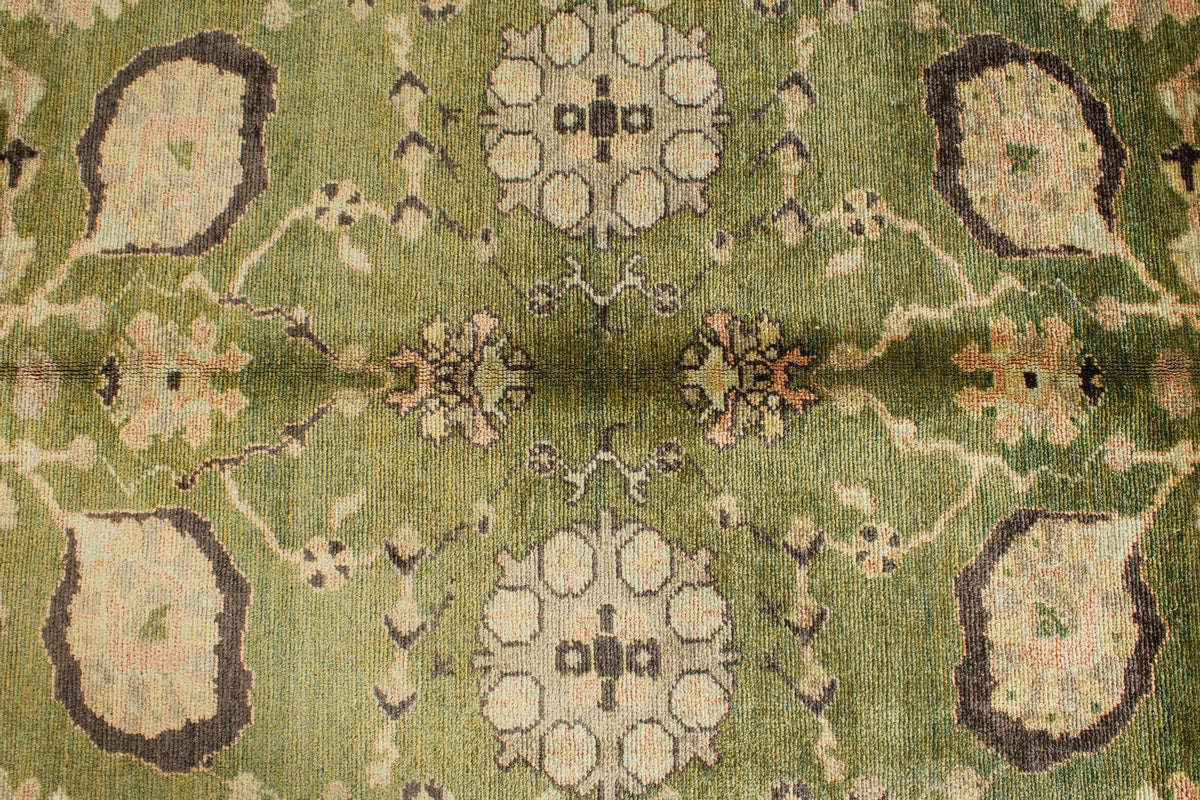 9x13 Green and Brown Turkish Oushak Rug