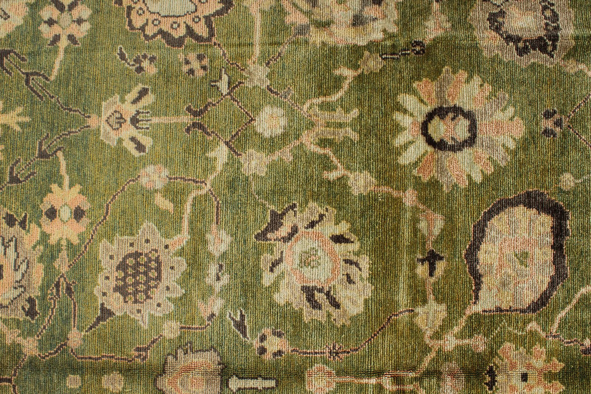 9x13 Green and Brown Turkish Oushak Rug