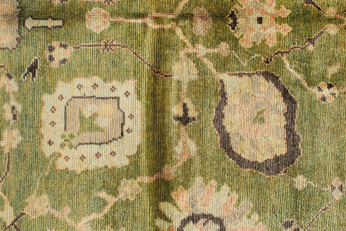 9x13 Green and Brown Turkish Oushak Rug