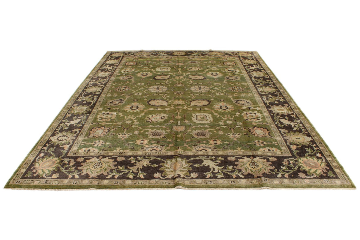 9x13 Green and Brown Turkish Oushak Rug