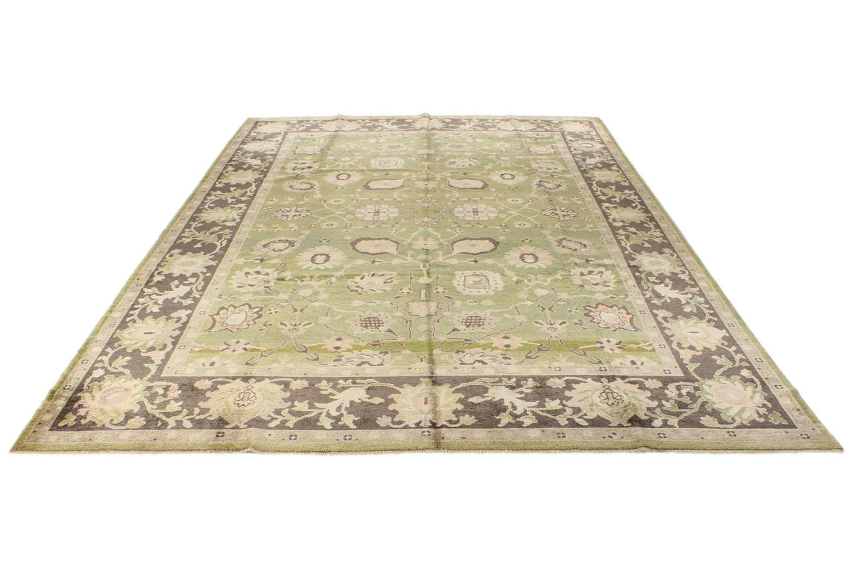 9x13 Green and Brown Turkish Oushak Rug