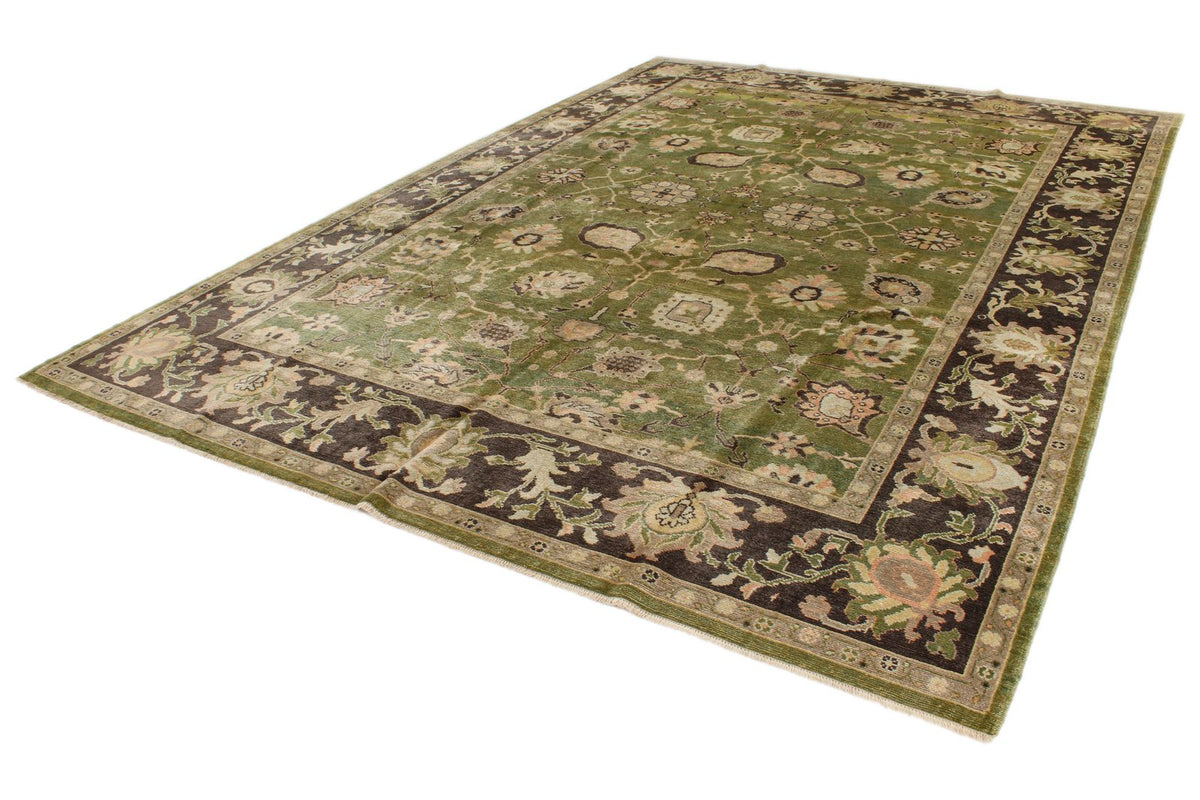 9x13 Green and Brown Turkish Oushak Rug