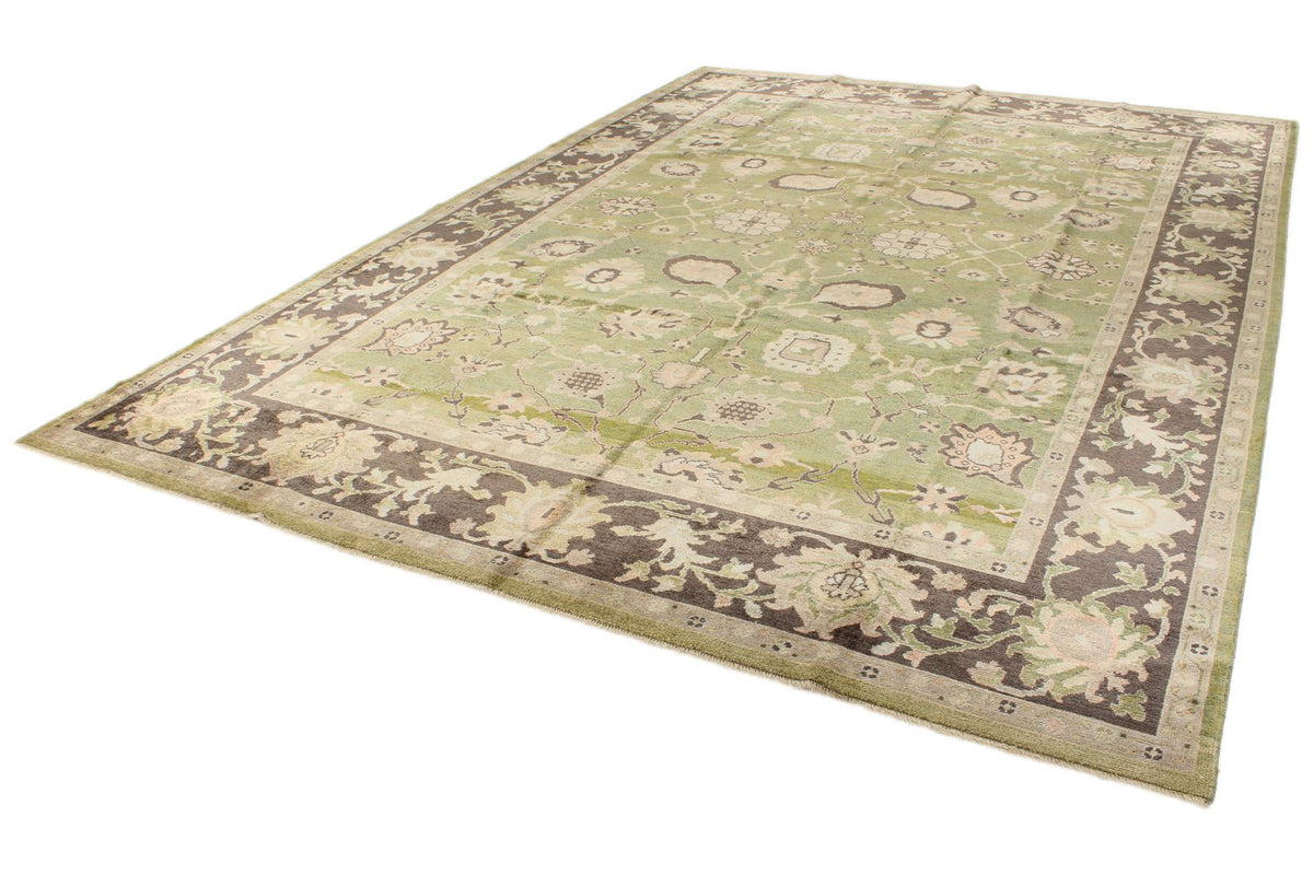 9x13 Green and Brown Turkish Oushak Rug