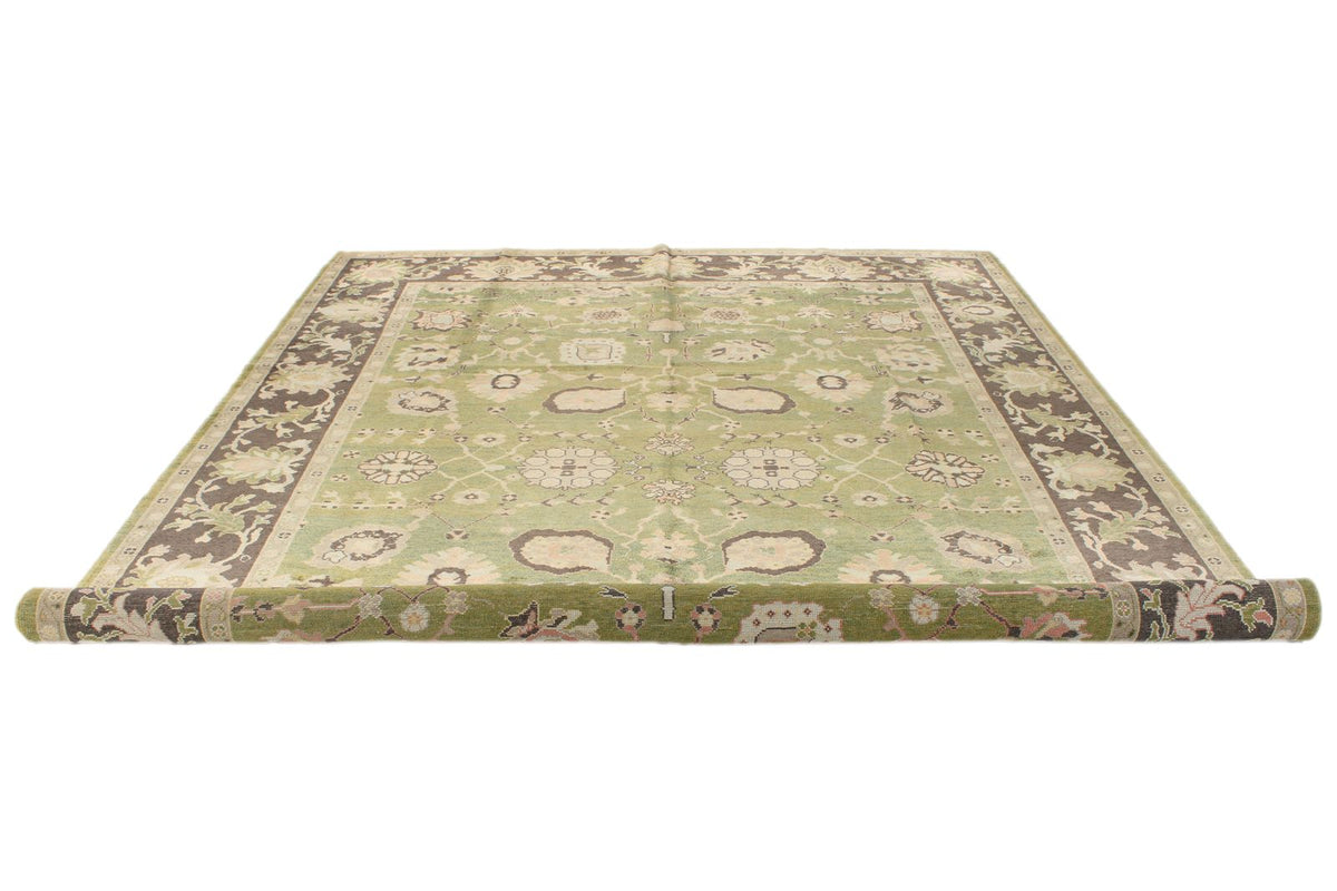 9x13 Green and Brown Turkish Oushak Rug