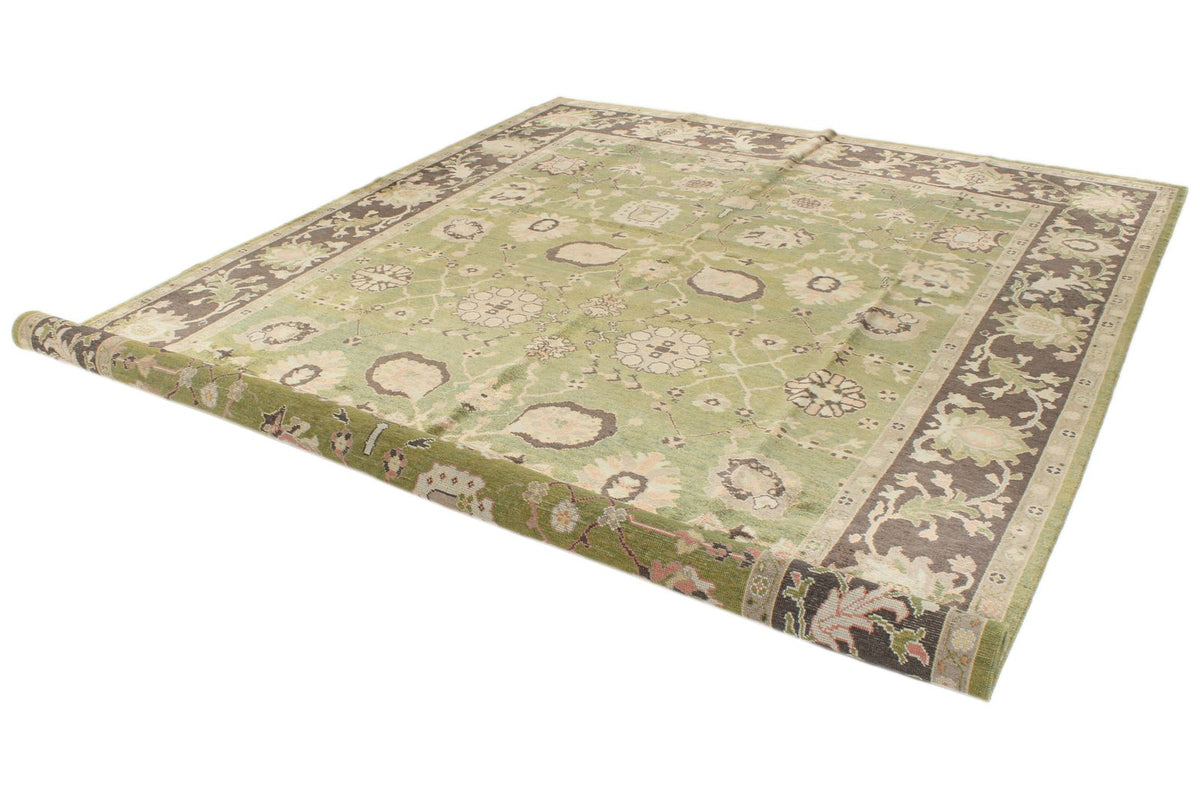 9x13 Green and Brown Turkish Oushak Rug