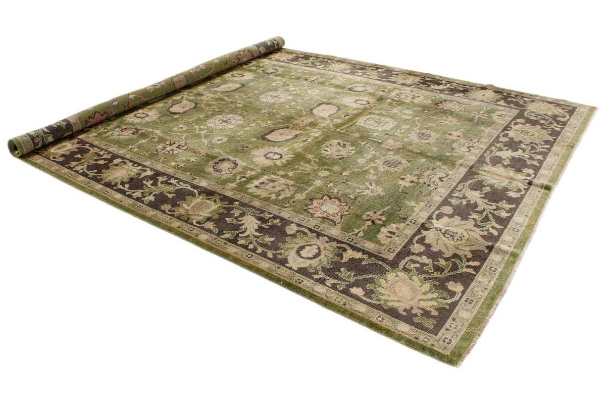 9x13 Green and Brown Turkish Oushak Rug