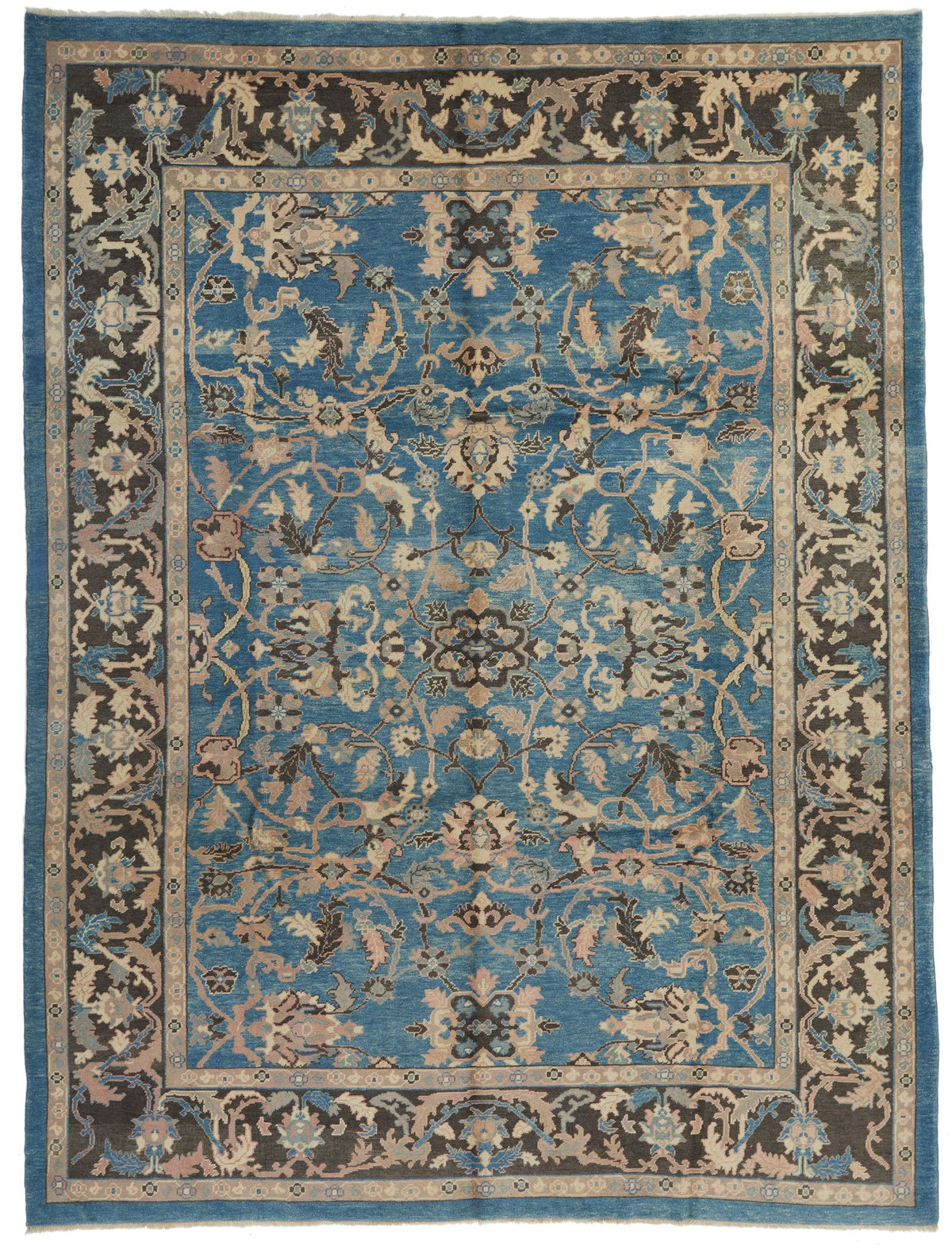 9x12 Blue and Beige Turkish Oushak Rug