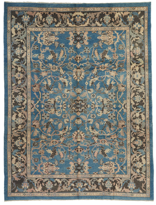 9x12 Blue and Beige Turkish Oushak Rug