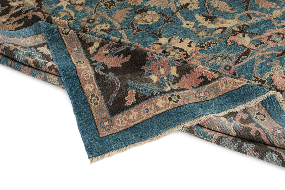 9x12 Blue and Beige Turkish Oushak Rug