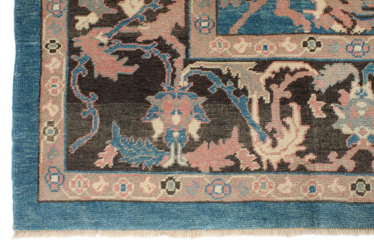 9x12 Blue and Beige Turkish Oushak Rug
