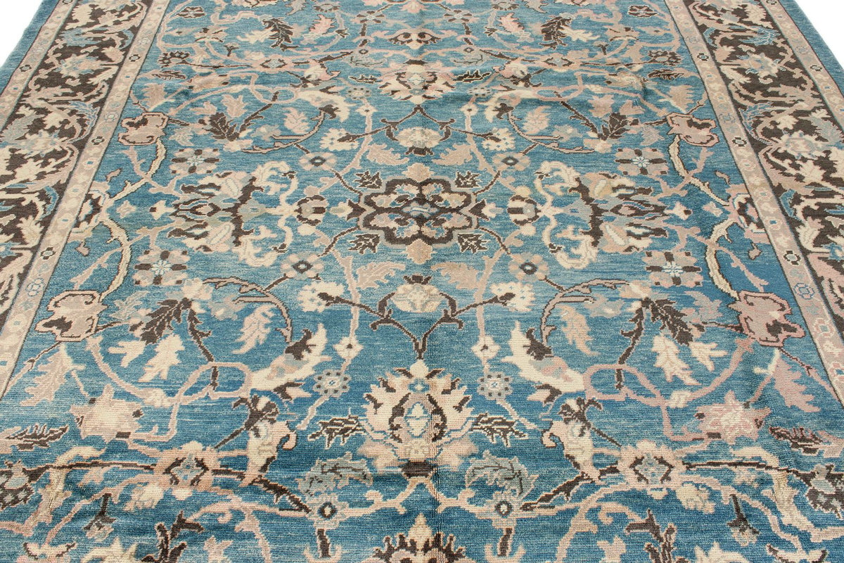 9x12 Blue and Beige Turkish Oushak Rug