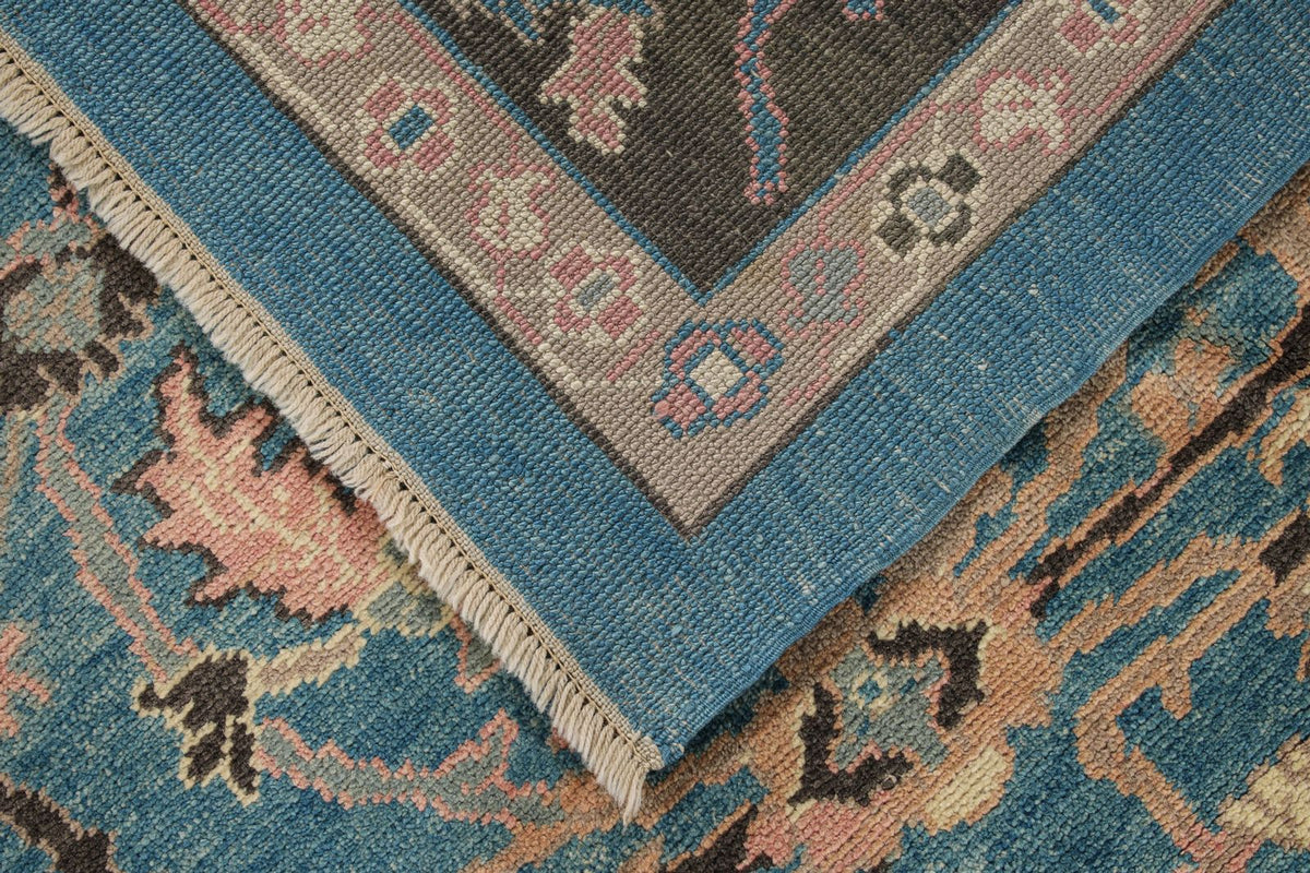 9x12 Blue and Beige Turkish Oushak Rug