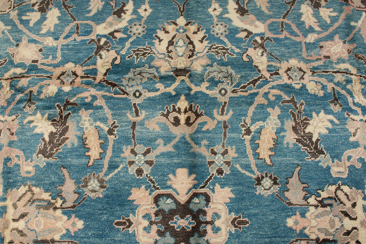 9x12 Blue and Beige Turkish Oushak Rug