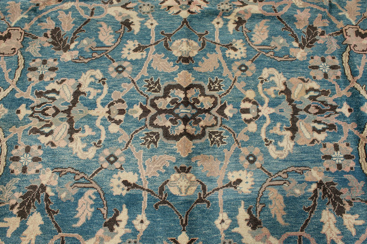 9x12 Blue and Beige Turkish Oushak Rug