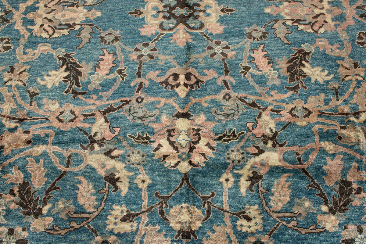 9x12 Blue and Beige Turkish Oushak Rug