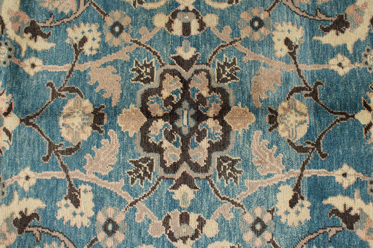 9x12 Blue and Beige Turkish Oushak Rug