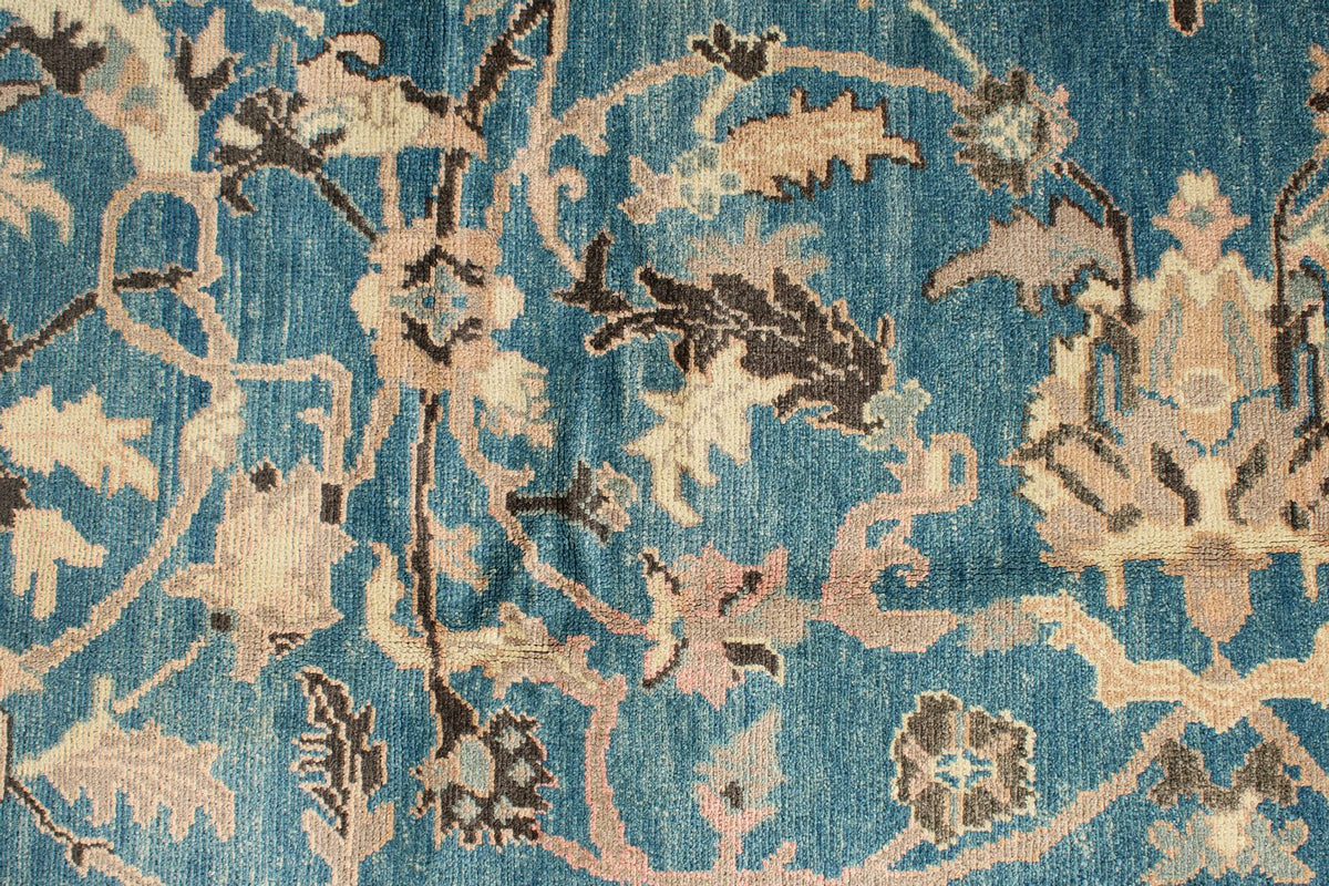 9x12 Blue and Beige Turkish Oushak Rug