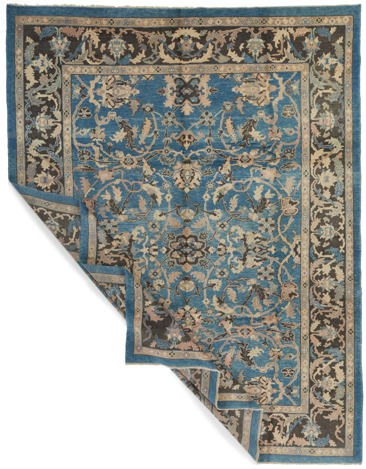 9x12 Blue and Beige Turkish Oushak Rug