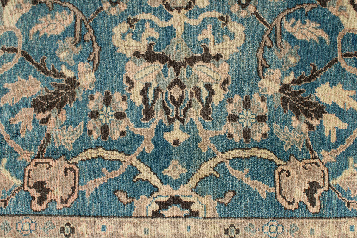 9x12 Blue and Beige Turkish Oushak Rug