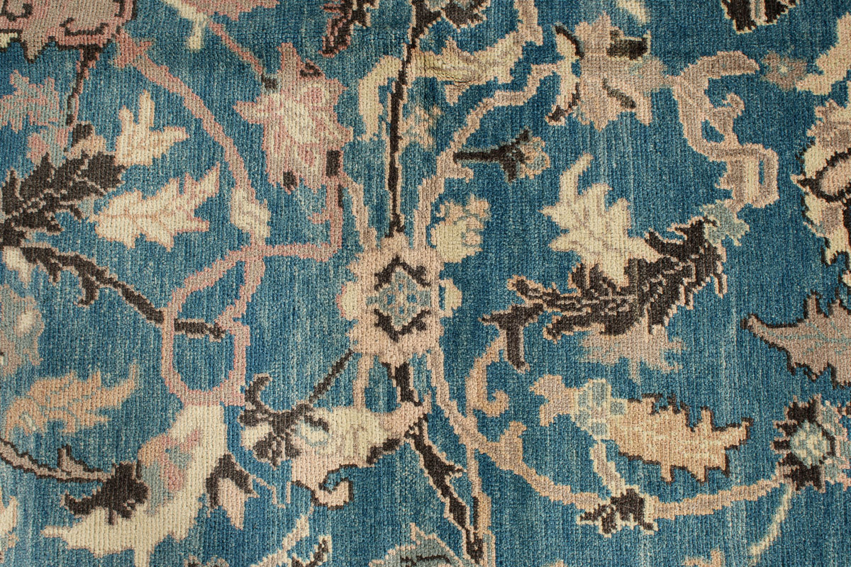 9x12 Blue and Beige Turkish Oushak Rug