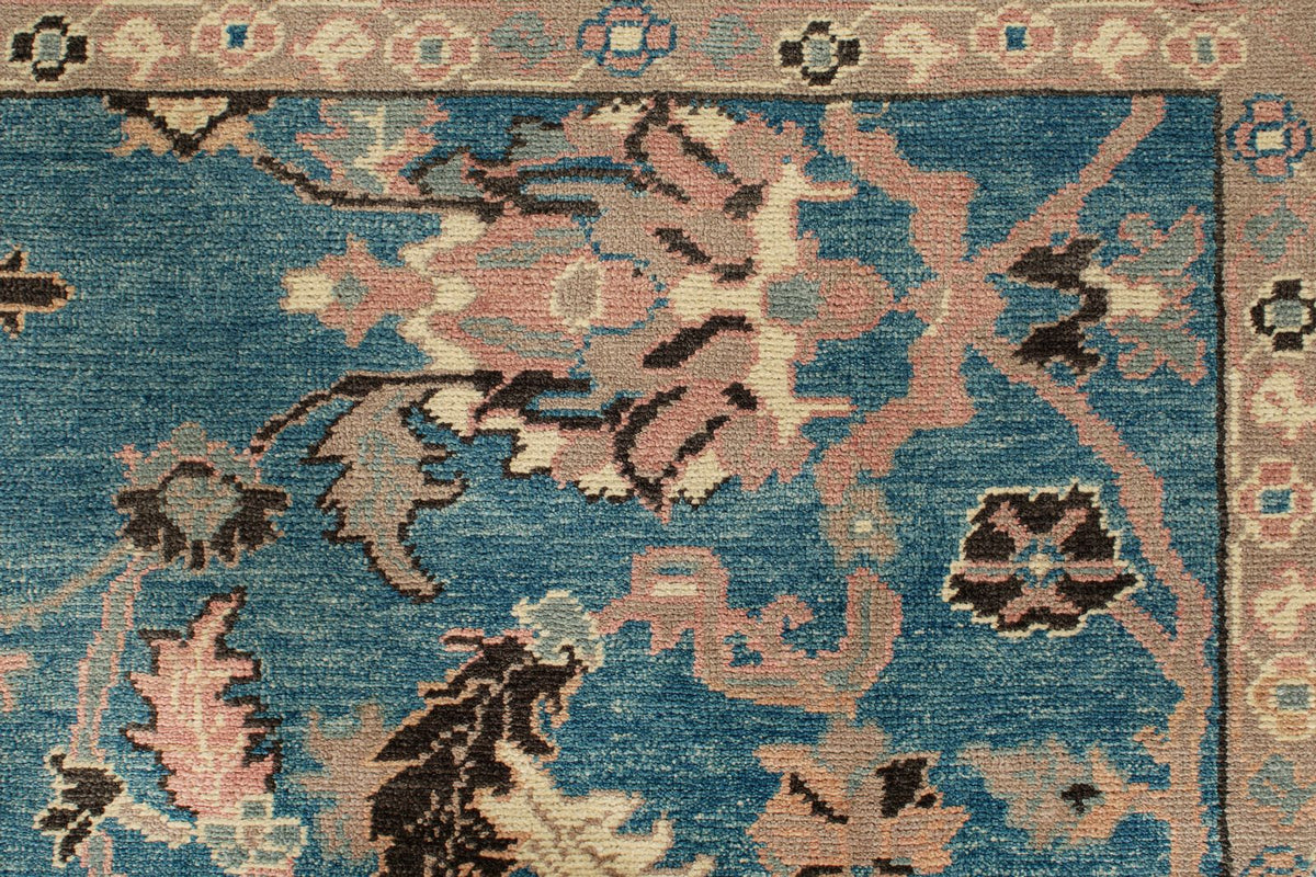 9x12 Blue and Beige Turkish Oushak Rug