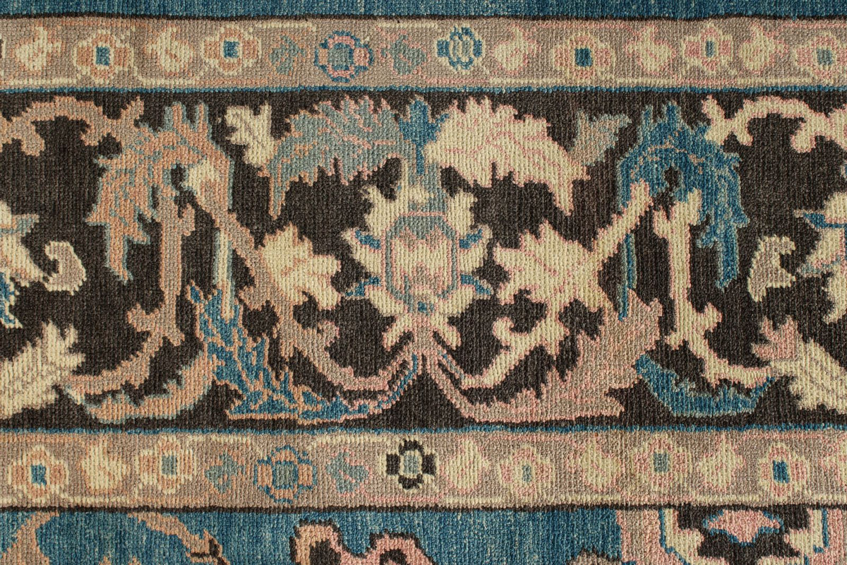 9x12 Blue and Beige Turkish Oushak Rug