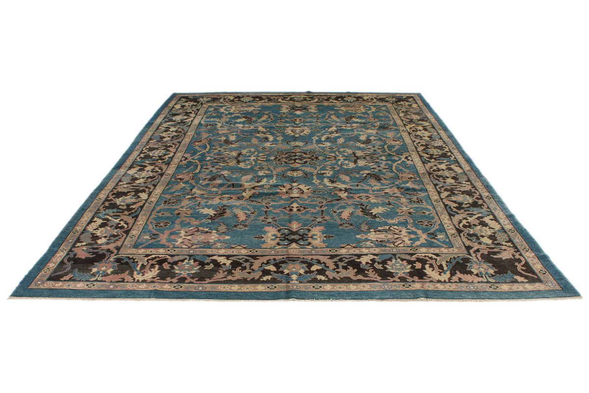 9x12 Blue and Beige Turkish Oushak Rug