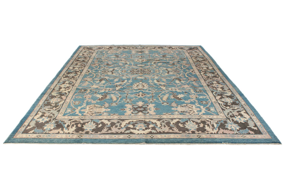 9x12 Blue and Beige Turkish Oushak Rug